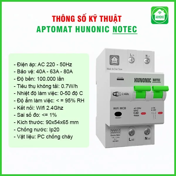 Aptomat Wifi Hunonic Notec đo năng lượng thông minh 3