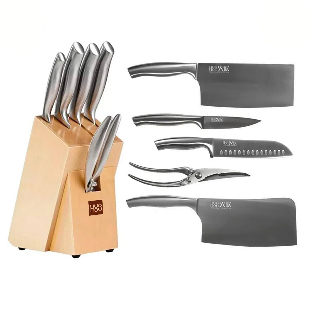 Bộ 6 món dao kéo bằng thép không gỉ kèm chân đế Huohou HU0014 3