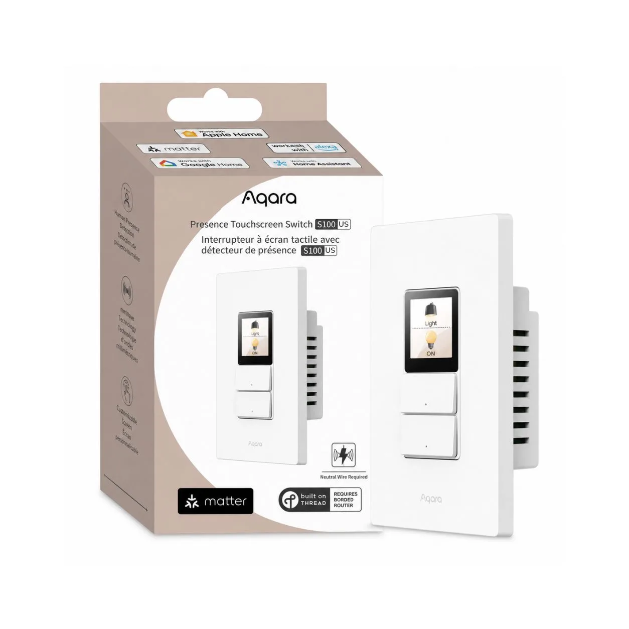 Công tắc màn hình cảm ứng Aqara S100 US WS-K06D tích hợp cảm biến hiện diện