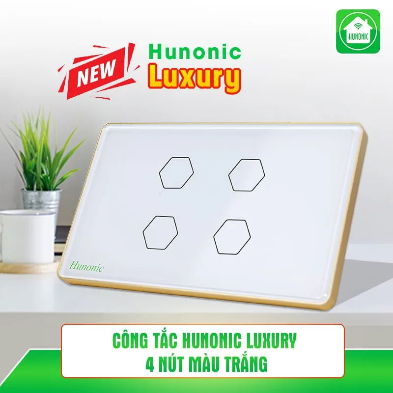 Công tắc cảm ứng Hunonic Luxury hình chữ nhật viền vàng 5